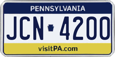 PA license plate JCN4200