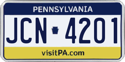 PA license plate JCN4201