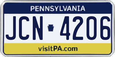 PA license plate JCN4206
