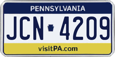 PA license plate JCN4209