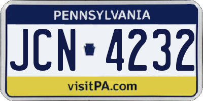 PA license plate JCN4232