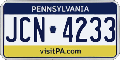 PA license plate JCN4233