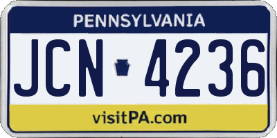 PA license plate JCN4236