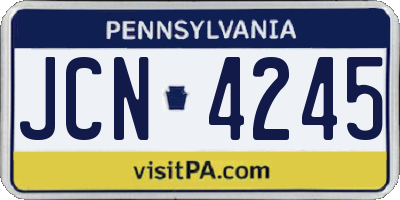 PA license plate JCN4245