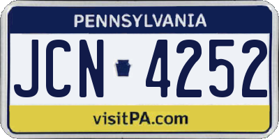 PA license plate JCN4252
