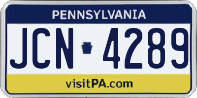 PA license plate JCN4289