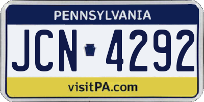 PA license plate JCN4292