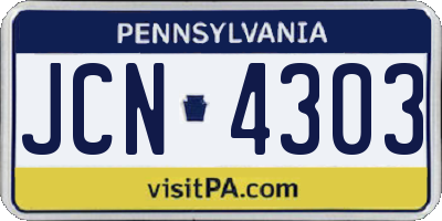 PA license plate JCN4303