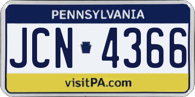 PA license plate JCN4366