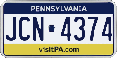 PA license plate JCN4374