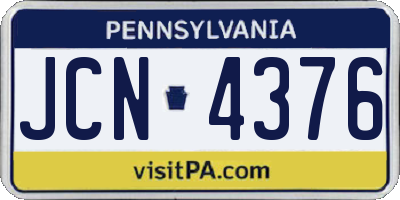 PA license plate JCN4376