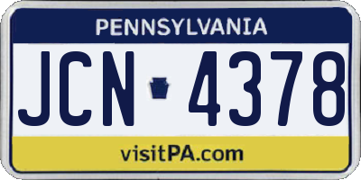 PA license plate JCN4378
