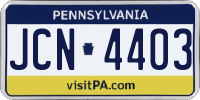 PA license plate JCN4403