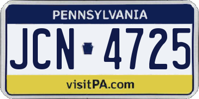 PA license plate JCN4725