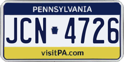 PA license plate JCN4726