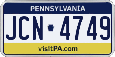 PA license plate JCN4749
