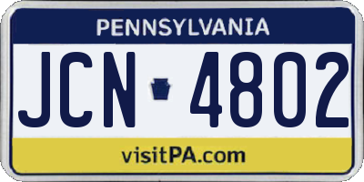 PA license plate JCN4802
