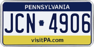 PA license plate JCN4906