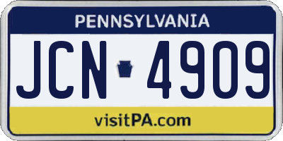 PA license plate JCN4909