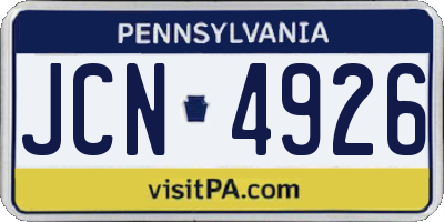 PA license plate JCN4926