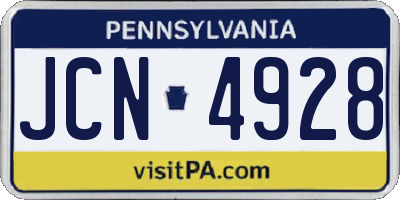PA license plate JCN4928