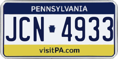 PA license plate JCN4933