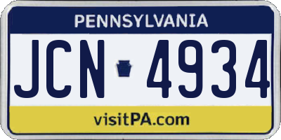 PA license plate JCN4934
