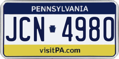 PA license plate JCN4980