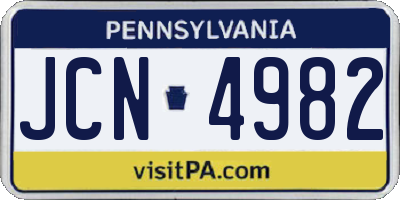 PA license plate JCN4982