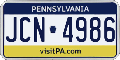 PA license plate JCN4986