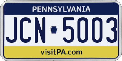 PA license plate JCN5003