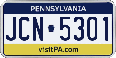PA license plate JCN5301