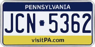 PA license plate JCN5362