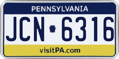 PA license plate JCN6316