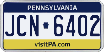 PA license plate JCN6402