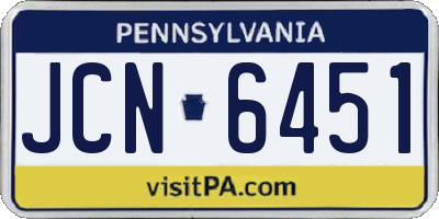 PA license plate JCN6451