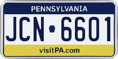 PA license plate JCN6601