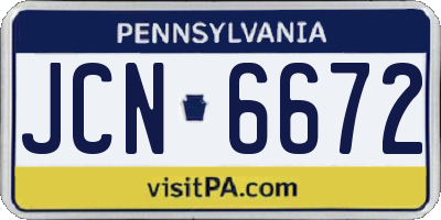 PA license plate JCN6672