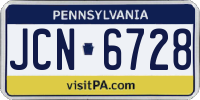 PA license plate JCN6728