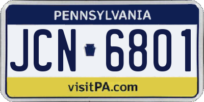 PA license plate JCN6801