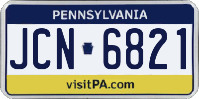 PA license plate JCN6821