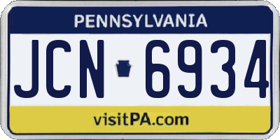 PA license plate JCN6934