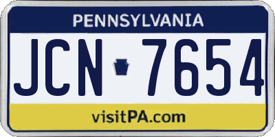 PA license plate JCN7654