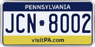 PA license plate JCN8002
