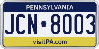 PA license plate JCN8003