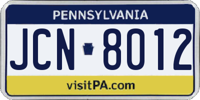 PA license plate JCN8012