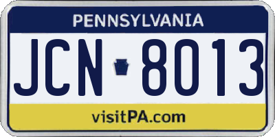 PA license plate JCN8013