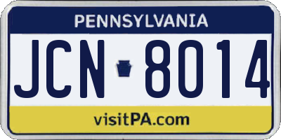 PA license plate JCN8014