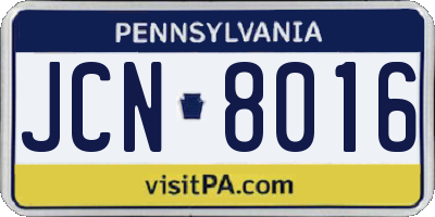 PA license plate JCN8016