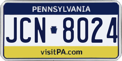 PA license plate JCN8024
